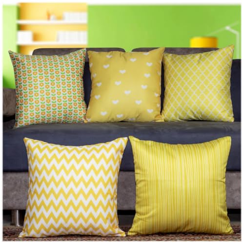 Image of Decorative Satin Sofa Cushion Covers Set of 5, 16 x 16 Inches, Multicolor Floral Printed Pillow Covers for Living Room, Bedroom, Couch & Sofa, Soft Glossy Fabric, Zipper Closure