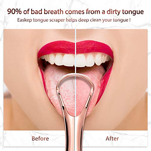 Tongue Scraper Cleaner with Nice Travel Case, Easkep 3 Pack 100% Professional Reusable Stainless Steel Tongue Scrapers Cleaners, for Adults, Kids, Rose Gold, Silver (Single Handle, Rose Gold) - Thumbnail 6