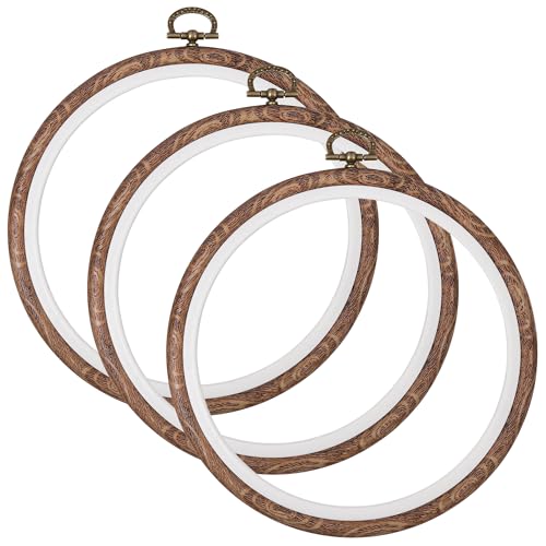 Dllxumm 3 Pcs 6 Inch Round Embroidery Hoops Display Frame Circle Cross Stitch Hoop Ring Imitated Wood Embroidery Ornament for Craft Sewing Hanging DIY Halloween Christmas Gifts