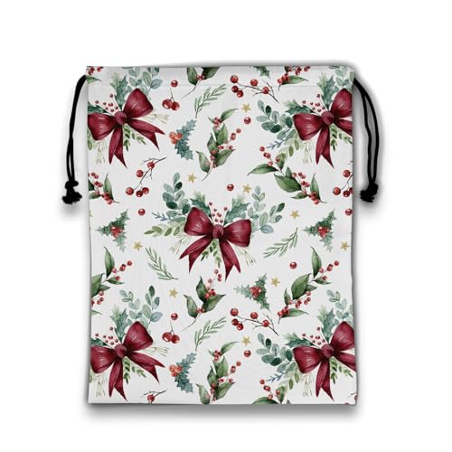 Image of Holly Leaves Bowknot Grip Bag for Gymnasts Green Lightweight Gymnastics Drawstring Gym Bag
