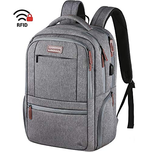 KROSER Laptop Rucksack 15,6 Zoll Laptop Computer Rucksack mit USB-Ladeanschluss wasserdichte Business-Reisetasche Hochschule Schule Lässiger Tagesrucksack für Männer/Frauen-Grau