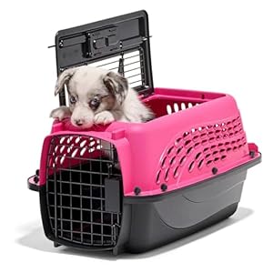 Petmate Two Door Pet Kennel for Pets up to 15 Pounds, Pink/Black, 19″ Long, Made in USA
