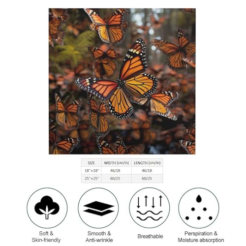 18" Silk Like Head Scarf for Women Fashion Square Monarch Butterflies Bandana Pack Neckerchief Boho Sleeping Headscarf Hair Wrap Headband Satin Neck Scarfs for Bag Purse Hair Scarves2