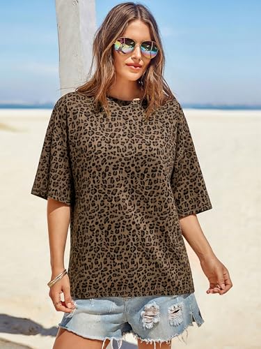 Image of Tankaneo Womens Oversized Tshirts Summer Casual Short Sleeve Crew Neck T Shirt Loose Fit Side Slit Tee Tops