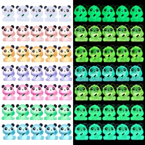 Lot de 70 mini figurines de panda lumineuses - Animaux mignons miniatures - Décoration de paysage phosphorescente - Mini figurines d'animaux en résine pour...