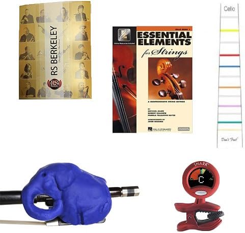 Cello Players Instructional Pack (For 4/4 Full Size Cello)- Essential Beginners Pack for the Cello Includes: Blue Cellophant Bow Hold Cello Teaching Aid, Don't Fret Position Indicator for 4/4 Size Cello, Band Folder, Essential Elements 2000 Book 1 for Cello, & Tuner & Metronome