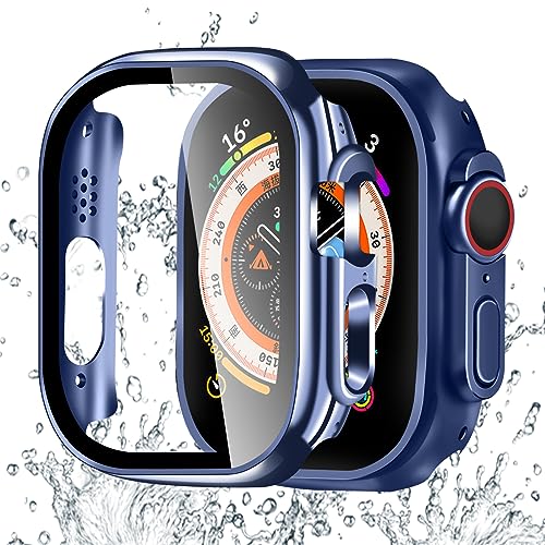 BELIYO 対応 Apple Watch ケース Ultra 3/2/1 49mm 防水 3D直角エッジデザイン メッキ加工 Apple Watch カバー ガラスフィルム 一体型 アップルウォッチ カバー PC素材 日本旭硝子材 二重構造 耐衝撃 アッ