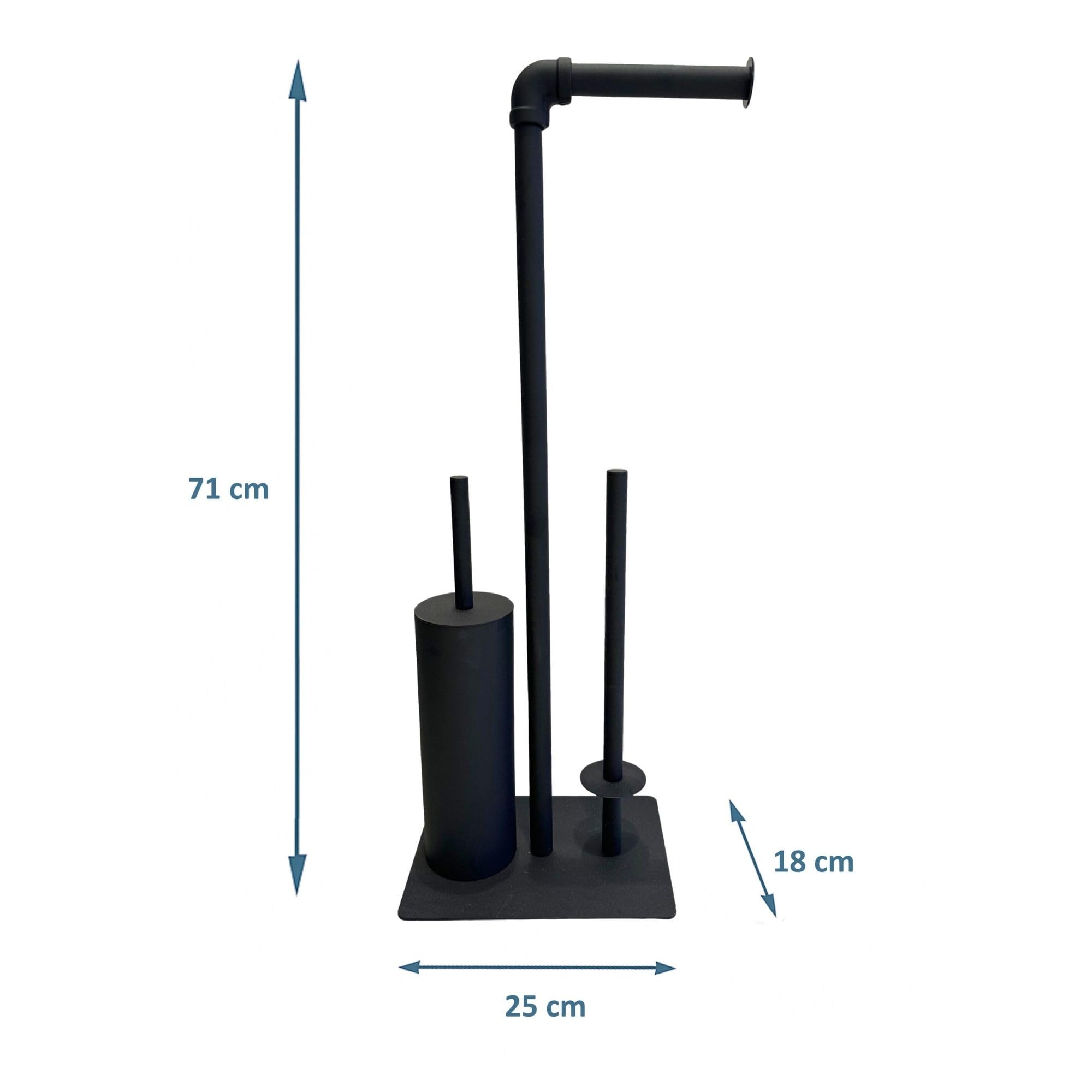 Piantana WC Palermo – Portarotolo Carta Igienica da Terra con Scopino Chiuso – Porta Scopino e Porta Carta in Metallo, Nero Moderno – Accessorio Bagno