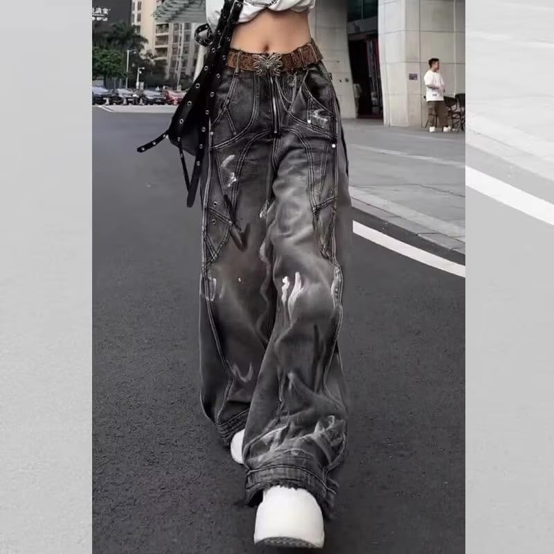 Y2k Retro High-Waisted Vintage Wide-Leg Jeans High-Street Heavy-Work Stripe Tie-Dye Jeans Unisex Floor-Length Pants4