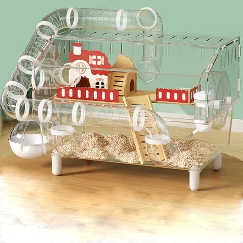 LOLLBIRD Large Hamster Cage 17x11x13 Inch Acrylic Habitat - Multi-Level Enclosure for Dwarf/Syrian Hamsters, Mice & Gerbils (Ventilated Design & Removable Base) (White, 17.7x11.81x13 Inch)