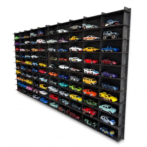 100 Car 1/64 Model Car Display Case Toy Car Storage Organizer Cars Storage Showcase Wall Mounted & Durable Die-Cast Car Storage Organizer with Handle for 1:64 Scale Vehicles (Old Black)