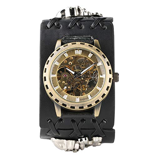 Preisvergleich Produktbild Automatische, mechanische Skelett-Uhr für Herren, Leder, wasserdicht, selbstaufziehend, Geschenk für Männer