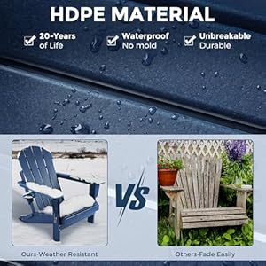 Magpie Fabrics Folding Adirondack Chair with Cup Holder, HDPE Weather Resistant Oversize Outdoor Chair, Widely Used in Patio, Fire Pit, Deck, Porch, Garden, Campfire (Navy Blue) Magpie Fabrics Folding Adirondack Chair with Cup Holder HDPE Weather Resistant Oversize Outdoor Chair Widely Used in Patio Fire Pit Deck Porch Garden Campfire Navy Blue