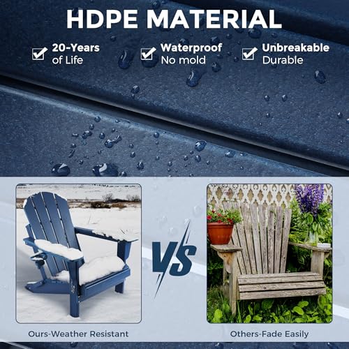 Magpie-Fabrics-Folding-Adirondack-Chair-with-Cup-Holder-HDPE-Weather-Resistant-Oversize-Outdoor-Chair-Widely-Used-in-Patio-Fire-Pit-Deck-Porch-Garden-Campfire-Navy-Blue Magpie Fabrics Folding Adirondack Chair with Cup Holder HDPE Weather Resistant Oversize Outdoor Chair Widely Used in Patio Fire Pit Deck Porch Garden Campfire Navy Blue