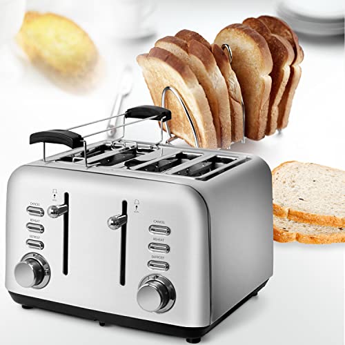 Ozavo 4-Scheiben-Toaster mit Brötchenaufsatz und Edelstahlgehäuse