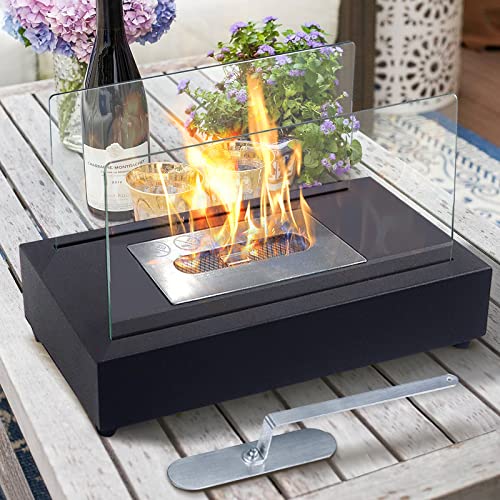 Tabletop Fireplace, Upgrades Rectangle Tabletop Bio Ethanol Fireplace Indoor Outdoor Fire Pit Portable Fire Bowl Pot Fireplace In Black, Realistic Burning, 13'' X 7'' X 8'' #TOP5