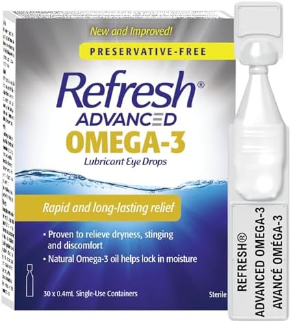 Refresh Advanced Omega-3 Lubricant Eye Drops – Preservative-Free, Natural Omega-3 Oil for Long-Lasting Dry Eye Relief – 30 Single-Use Containers (0.4ml Each) - Total 12 mL