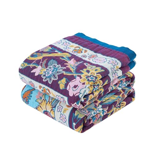 Image of XIBLC Fall Blanket for Bed, 100% Cotton Soft Rustic Boho Throw Blanket Quilt, 60 inchx80 inch Farmhouse Decor Bed Flower Blankets, Light Weight Reversible Bohemian Throw Quilt