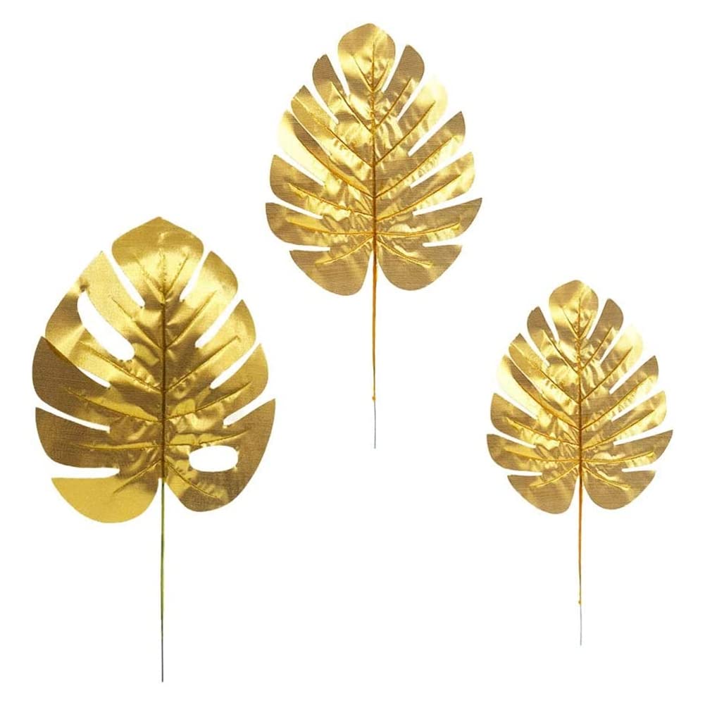 Ppcdfre Gold 30Pcs Artificial Plants Palm Leaves Tropical Leaves Decorations Turtle Leaf Monstera Palm Tree Leaves Artificial