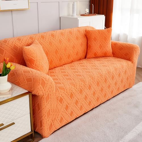 Housse de canapé extensible pour protéger votre canapé orange 3 places - 4
