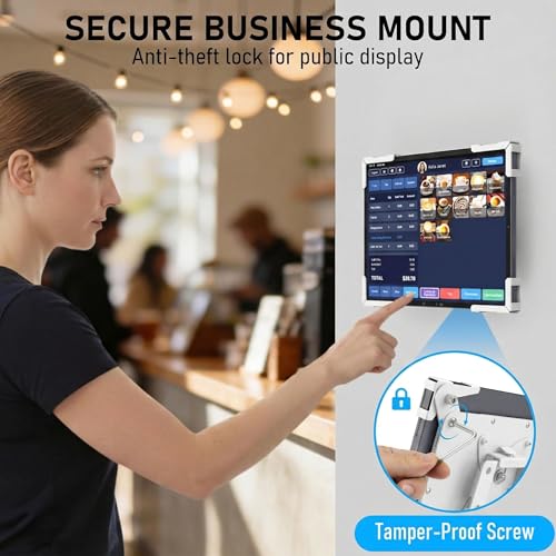 Image of Tablet Wall Mount, Metal Enclosure iPad Holder for Retail POS & Smart Home | Secure Anti-Theft Low Profile VESA 75x75 Stand, Portrait or Landscape Display, Fits 10-14 Inch iPad Pro Air Galaxy Tab, White