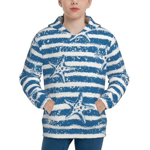 Ocean on Striped Kids Pullover Hoodies Boys Sweatshirts Girls Athletic Clothes with Pocket