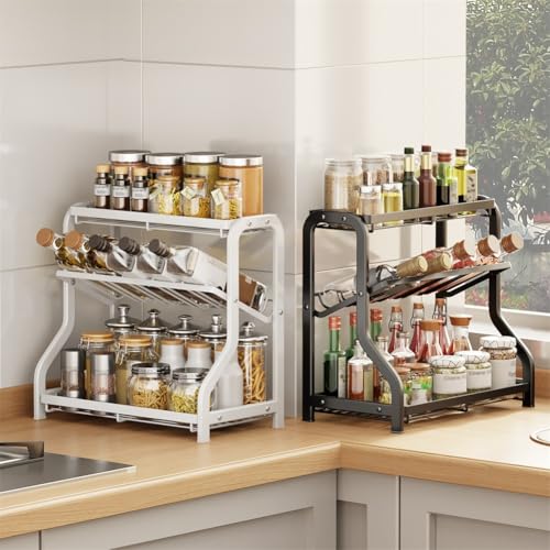 Opatiny Organizador de especias de 3 niveles para condimentos de pie para encimera de cocina, color negro