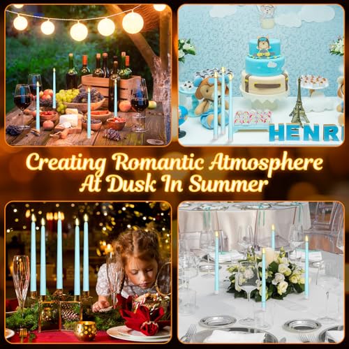 Image of Handepo 48 Pack Flameless Taper Candles Realistic with Flickering Candlelights Plastic 11 Inch Last Long Battery Operated Window Candlestick for Halloween Christmas(Teal)