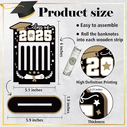Money Holder for Cash Gift Graduation Money Holder with 5 Holes Wooden Box Cash Holder 2025 Graduation Money Gift Ideas Money Holder for Class of 2025 Graduation Party Supplies-A022