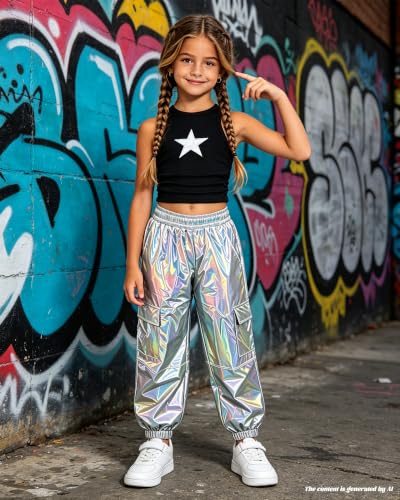 Image of SANGTREE Girls' 2 Piece Outfits T-Shirt and Drawstring Cargo Jogger Pants Clothing Set, 4-14 Years