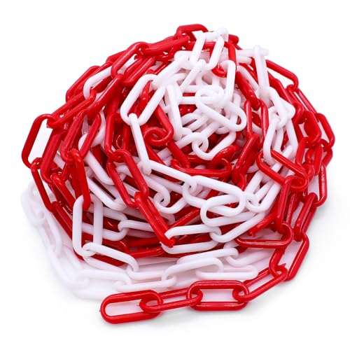 Piuluvor 10M Absperrkette Rot Weiß Kunststoff Kette Absperrung 6mm Stärke Kunststoffkette zum Absperren von Flächen Gut Sichtbar Stabil und Handlich