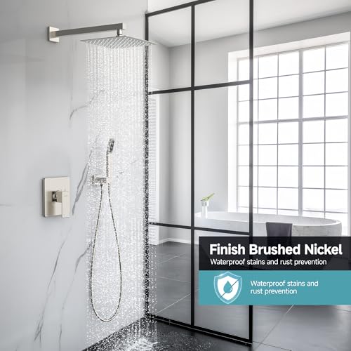 Image of SR SUN RISE Shower System 10-Inch Rainfall Shower Head Brushed Nickel