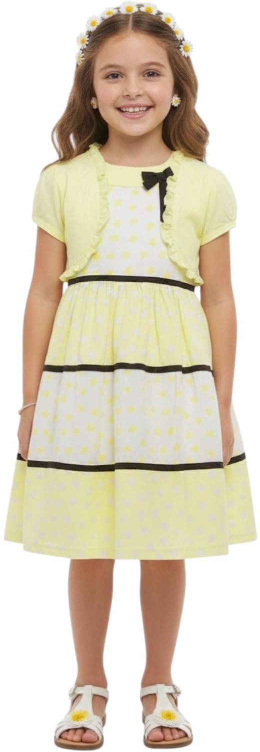 ToBeInStyle Girls Two Piece Short Sleeve Dress and Matching Bolero Crop Cardigan Assorted Prints Cotton Blend Summer Outfit