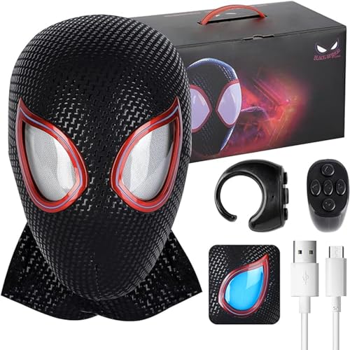 Spider Hero Mask with LED Lights Moving Eyes, Ring Remote, Halloween Role Play Mask Costume for Teens and Adults, Realistic Full Face Cosplay Prop for Christmas & Birthday Parties