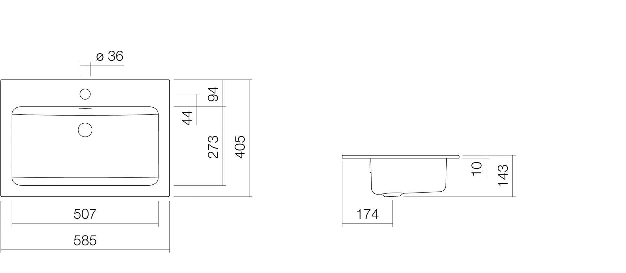 Alape˘ EB.R585H Einbaubecken, Waschbecken für den Einbau von oben, aus glasiertem Stahl in weiß mit antibakterieller Oberfläche, rechteckig 58,5 x 14,3 x 40,5 cm, mit Hahnloch, mit Überlauf