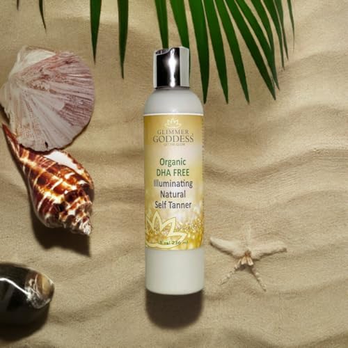 Image of Glimmer Goddess Organic DHA-Free Self Tanning Lotion - Natural Sunless Tanner with Erythrulose, Aloe Vera, Shea & Cocoa Butter - Vegan & Cruelty Free Moisturizing Bronzing Lotion
