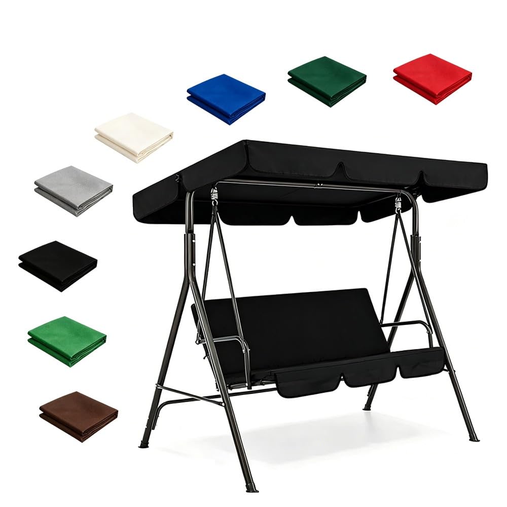 Toit De Balancelle De Jardin Auvent De Rechange pour Balancelle 195x125cm Housse De Remplacement Extérieure Balançoire 3 Places Imperméable Et Anti-UV(Black,77x49in-195x125cm)