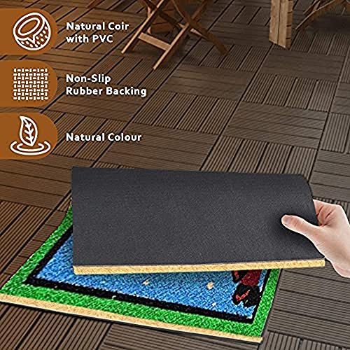 Image of Onlymat Christmas Coir Doormat with Non-Slip PVC Backing for Gateway, Entryway, Outdoor, Indoor, Patio - Durable and Large, Weatherproof Multicolour, Xmas, Reindeer Printed Rug (60cm x 1.5cm x 40 cm)