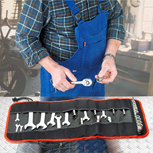 Connex Werkzeugrolltasche - 22 Fächer & Halteschiene für Stecknüsse - Unbestückt - Mit Tragegriff - Aus Polyester/Werkzeugrolle/Rolltasche/Werkzeugtasche für Wartungsmechaniker, Rot/Schwarz