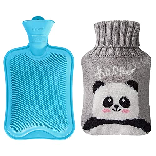 Wärmflasche ohne Bezug 2L großer Öffnung Sichere und Haltbare Naturkautschuk Bettflasche für Kinder und Erwachsene Geschenke für Frauen (Blau)