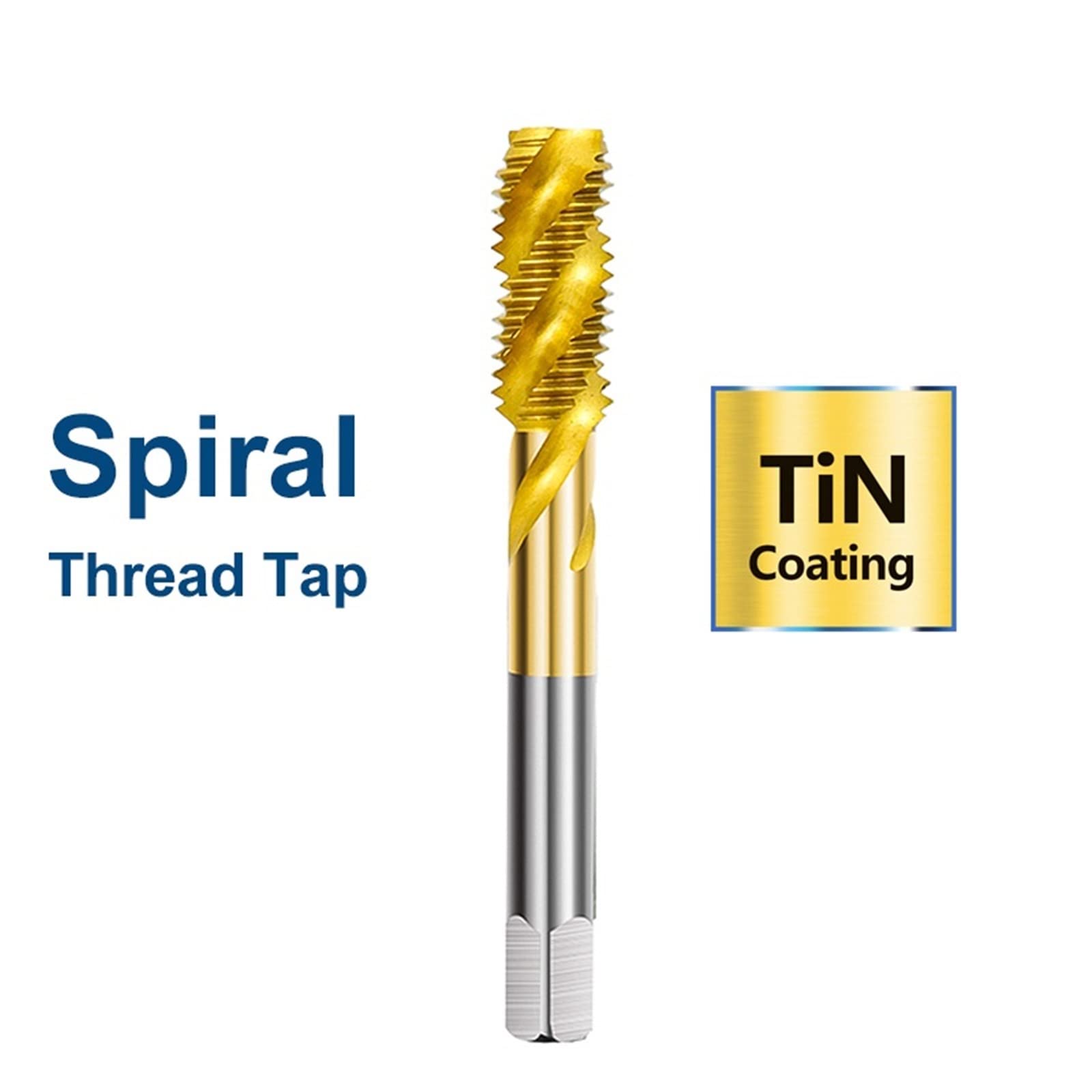 HSS Steel Screw Tap Titanium Coated Spiral Metric Thread Tap, Machine Plug Tap HSS6542 Tap Drill Bit MINGPING (Color : TiN Coated, Size : M14x2.0)