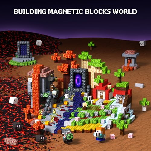 Magnetic Blocks 200 PCS Magnet Building Blocks Cubes Sensory Toys for 3-12 Years Old Gamer Player Kids, Stacking Magnets Holiday Birthday Graduation Gift Set, 0.8 Inch Block, Nether and Overworld