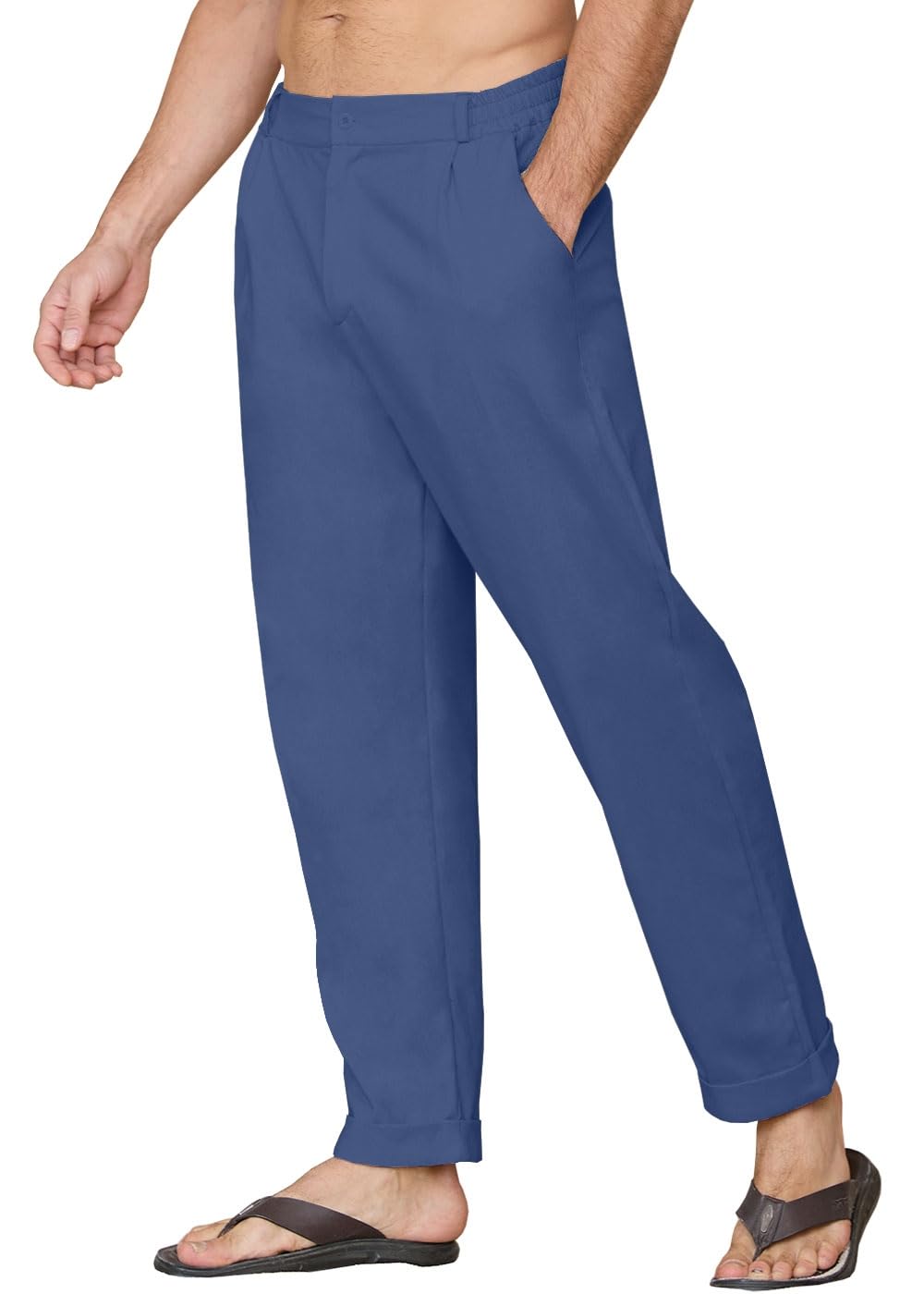 Yutdeng Pantalones de Lino Hombre Pantalón Chino Hombre Ajustado Pantalon Lino Hombre Cintura Elástica Pantalones Lino Hombre Ligeros Pantalones Hombre Casuales Largos Trousers con Hebilla de Cinturón