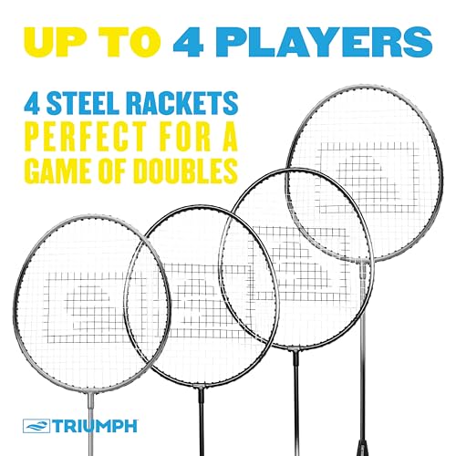 Image of Triumph Sports Badminton Set for Backyard & Outdoors with 4 Steel Rackets, 3 Badminton Birdies & Carry Bag - Ultimate Outdoor Game Set for Backyards, Beaches, Camping & Tailgating