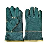 [クロスライフ] ペットグローブ 噛みつき防止 保護手袋 猫 犬 引っかき 厚手 洗濯可能 長い 35cm 牛革 (グリーン35cm)