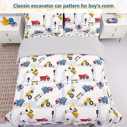 Viviland Twin Single Comforter Set for Boys,Girl Kids Brushed Microfiber Twin Single Bedding Set, 5 Pieces Machine Washable Bed in A Bag with Soft Comforters, Sheet Set, Shams, Excavator Car Printed 2 51Oj52zVi1L. AC