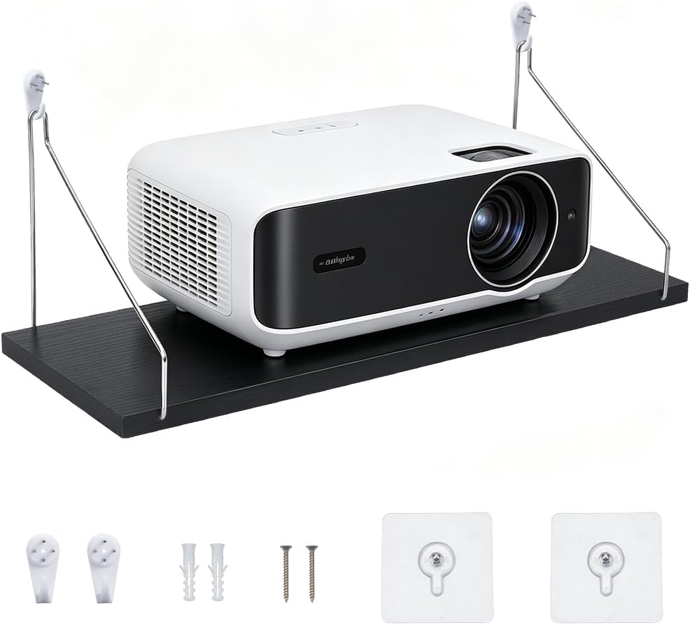 Projector Shelf for Wall 16 x 6 Inch Modem Router Wall Mount Storage Rack Floating Shelf for Projector WiFi Cable Box Under TV Floating Holder Stand Accessories (White)