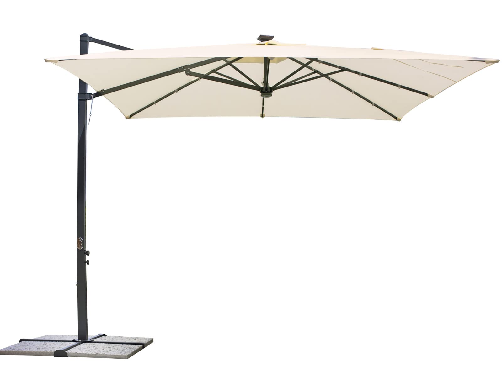 Gruppo Maruccia - Ombrellone da Giardino 3x3 Metri con Luci Led Solari - Palo Laterale in Alluminio - Telo Idrorepellente Resinato Color Ecrù