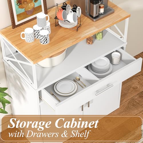 Shintenchi Kitchen Buffet Cabinet with Adjustable Shelf, Modern Kitchen Storage Cabinet,Farmhouse Coffee Bar Cabinet(White) - Image 6