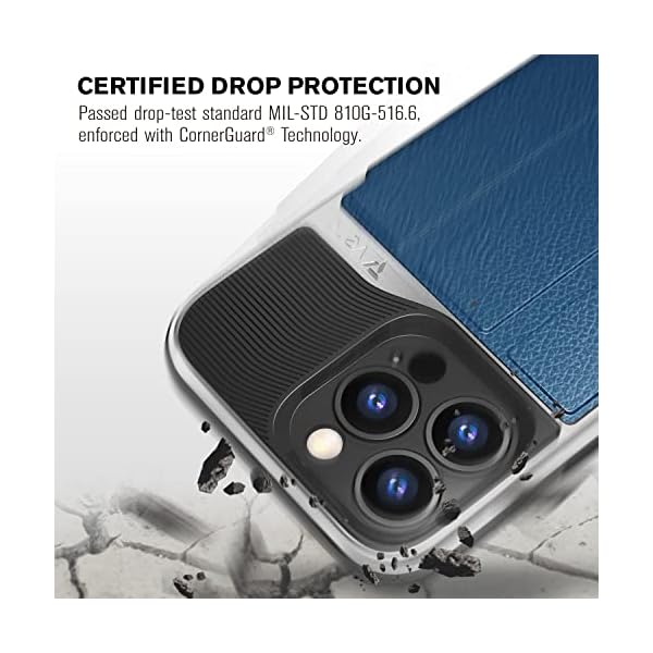 VENA vCommute Brieftasche Hülle für Apple iPhone 14 Pro (6.1"-inch), (Military Grade, Kartenfach) HandyHülle mit Standfunktion, Leder Flip Brieftasche Etui Schutzhülle - Grau (Blau) – Bild 6